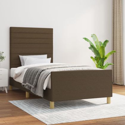 Рамка за легло с табла, тъмнокафява, 90x200 см плат