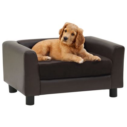 Кучешки диван, кафяв, 60x43x30 см, плюш и изкуствена кожа