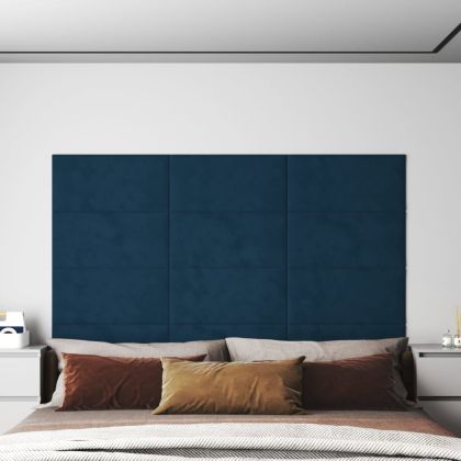 Стенни панели, 12 бр, сини, 60x30 см, кадифе, 2,16 м²