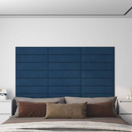 vСтенни панели, 12 бр, сини, 60x15 см, плат, 1,08 м²