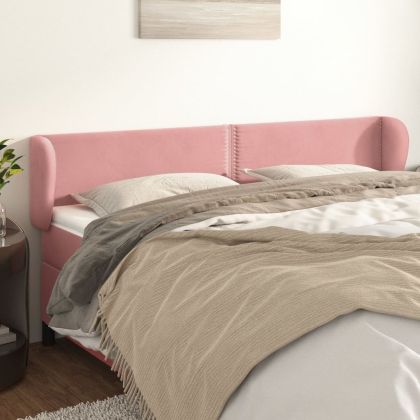 Горна табла за легло, розова, 163x23x78/88 см, кадифе