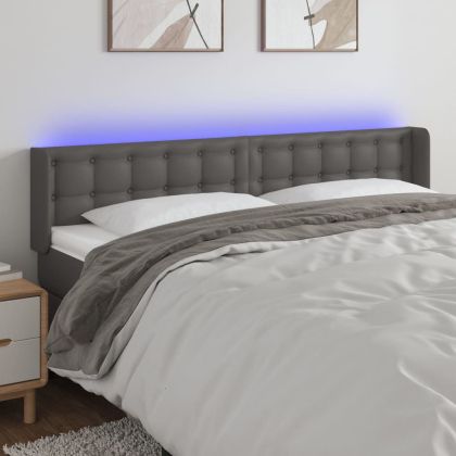 LED горна табла за легло, сива, 163x16x78/88см, изкуствена кожа