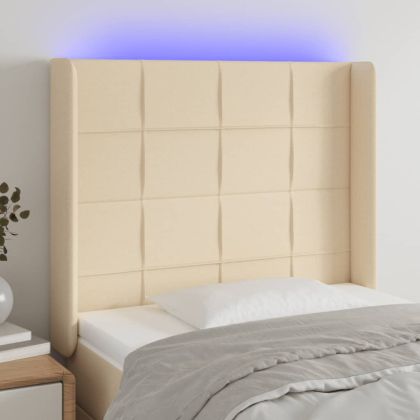 LED горна табла за легло, кремава, 103x16x118/128 см, плат
