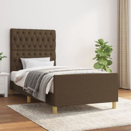 Рамка за легло с табла, тъмнокафява, 90x200 см плат