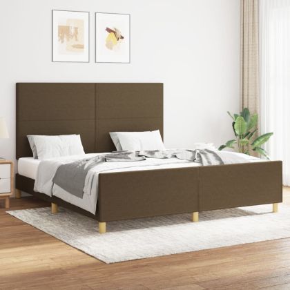 Рамка за легло с табла, тъмнокафява, 160x200 см, плат