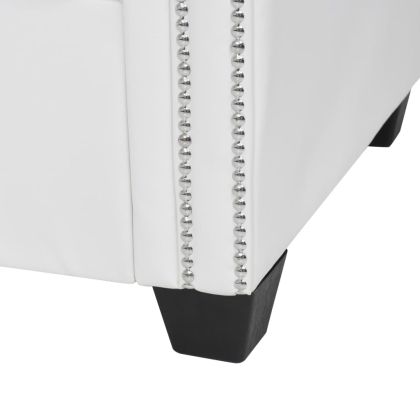 Г-образен Честърфийлд диван изкуствена кожа бял