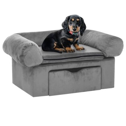 Кучешки диван с чекмедже, сив, 75x50x38 см, плюш