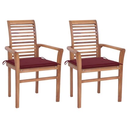 Трапезни столове 2 бр виненочервени възглавници тик масив