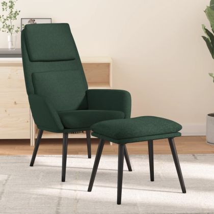 Релакс стол с табуретка, тъмнозелен, текстил