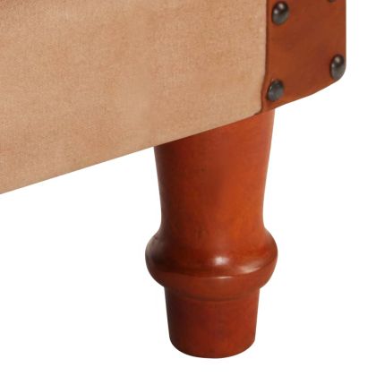 Фотьойл, кафяв, естествена кожа и мангово дърво масив