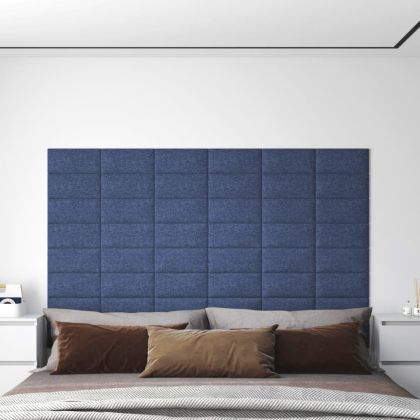 Стенни панели, 12 бр, сини, 30x15 см, плат, 0,54 м²