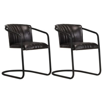 Трапезни столове, 2 бр, черни, естествена кожа
