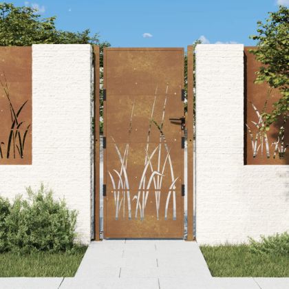 Градинска порта, 105x180 см, кортенова стомана, дизайн с треви