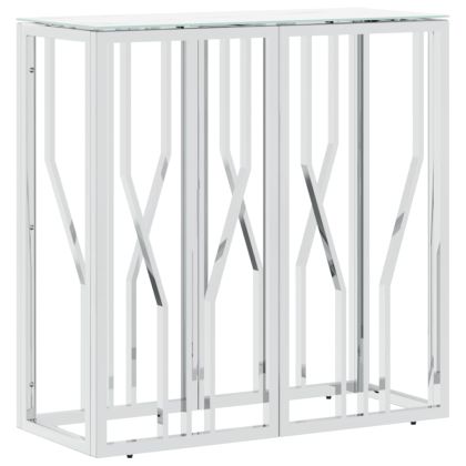 Конзолна маса сребро 70x30x70 см неръждаема стомана и стъкло