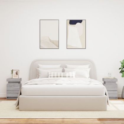 Нощни шкафчета с LED осветление, 2 бр, сив сонома, 35x39x55 см