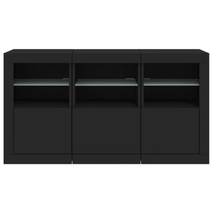 Сайдборд с LED светлини, черен, 123x37x67 см