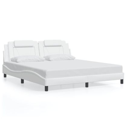 Рамка за легло с LED осветление, бяла, 180x200 см, еко кожа