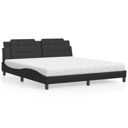 Легло с матрак, черно, 180x200 см, изкуствена кожа