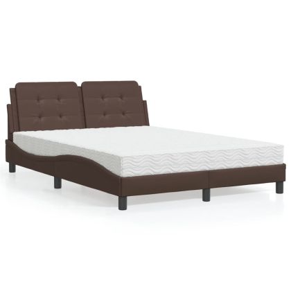 Легло с матрак, кафяво, 140x190 см, изкуствена кожа