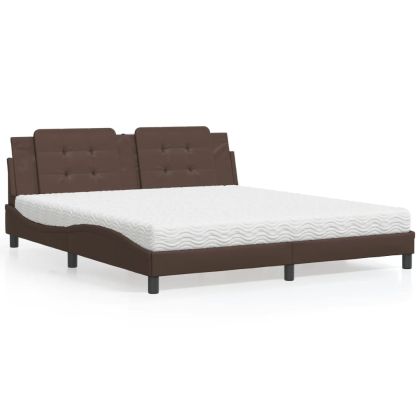 Легло с матрак, кафяво, 180x200 см, изкуствена кожа