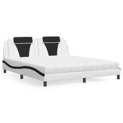 Легло с матрак, бяло и черно, 180x200 см, изкуствена кожа