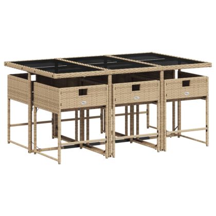 Градински комплект с възглавници, 7 части, бежов полиратан