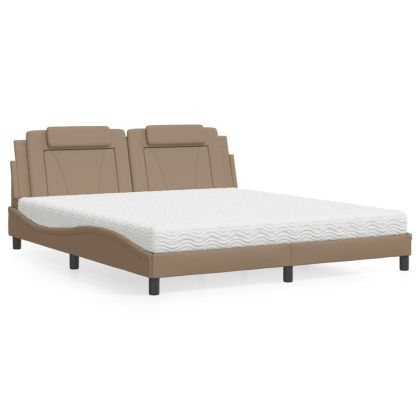 Легло с матрак, капучино, 180x200 см, изкуствена кожа