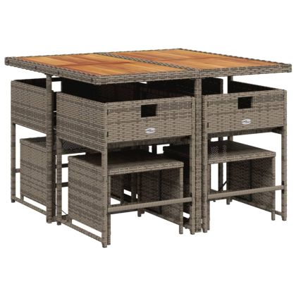 Градински трапезен комплект 9 части с възглавници сив полиратан