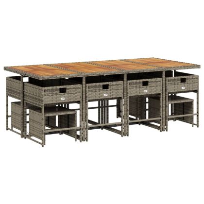 Градински комплект от 13 части с възглавници сив полиратан