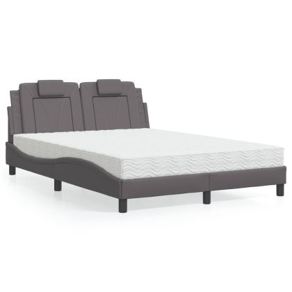 Легло с матрак, сиво, 140x200 см, изкуствена кожа