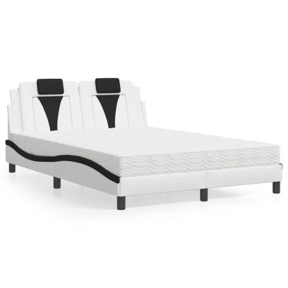 Легло с матрак, бяло и черно, 140x200 см, изкуствена кожа