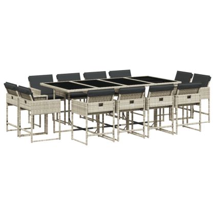 Градински комплект от 13части с възглавници светлосив полиратан