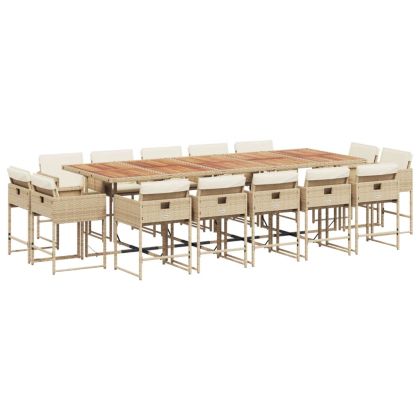 Градински комплект с възглавници 15 части бежов полиратан