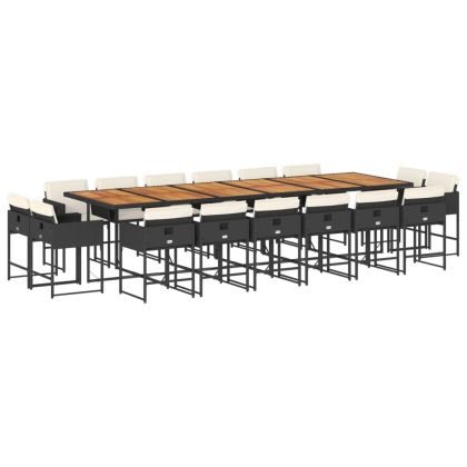 Градински комплект с възглавници 17 части полиратан черен