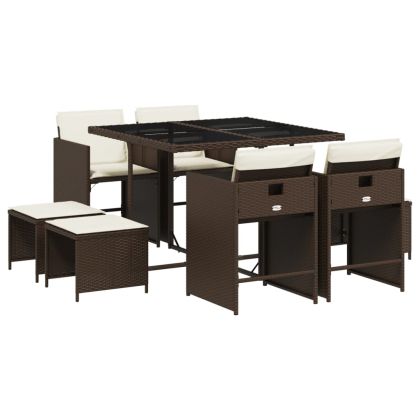 Градински трапезен комплект възглавници 9 части кафяв полиратан