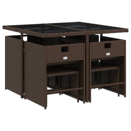 Градински трапезен комплект възглавници 9 части кафяв полиратан