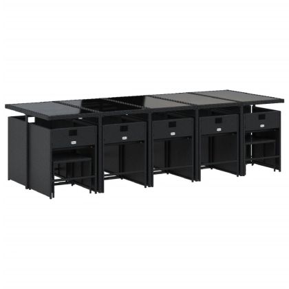 Градински комплект с възглавници 15 части полиратан черен