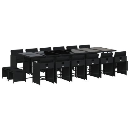 Градински комплект с възглавници 17 части полиратан черен