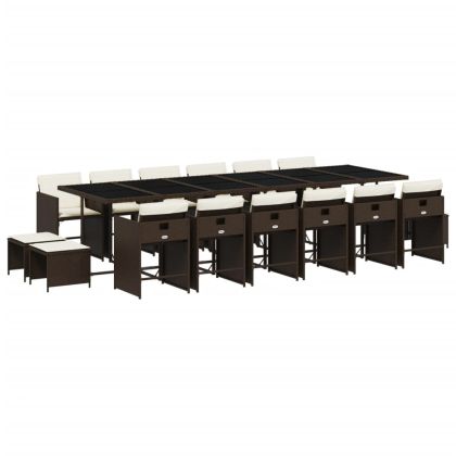 Градински комплект с възглавници 17 части кафяв полиратан