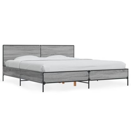 Рамка за легло, сив сонома, 180x200 см, инженерно дърво и метал