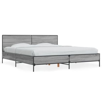 Рамка за легло, сив сонома, 200x200 см, инженерно дърво и метал