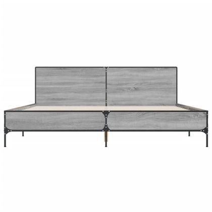 Рамка за легло, сив сонома, 200x200 см, инженерно дърво и метал