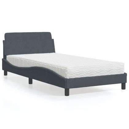 Легло с матрак, тъмносиво, 100x200 см, кадифе