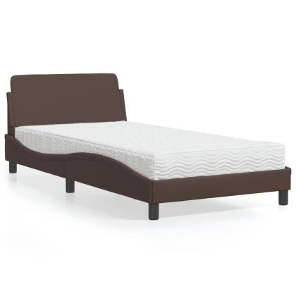 Легло с матрак, кафяво, 100x200 см, изкуствена кожа