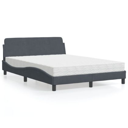 Легло с матрак, тъмносиво, 140x190 см, кадифе