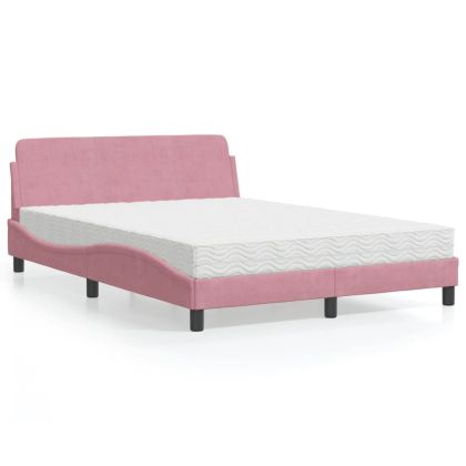 Легло с матрак, розово, 140x200 см, кадифе