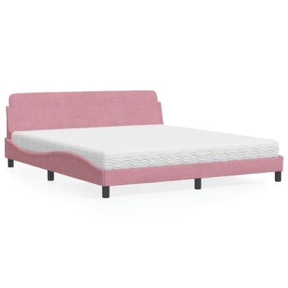 Легло с матрак, розово, 180x200 см, кадифе