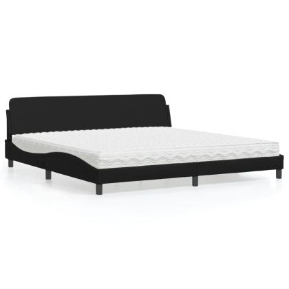 Легло с матрак, черно, 200x200 см, изкуствена кожа