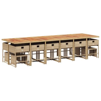 Градински комплект с възглавници 17 части бежов полиратан