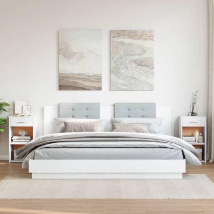 Нощни шкафчета, 2 бр, бели, 35x34x65 см, инженерно дърво